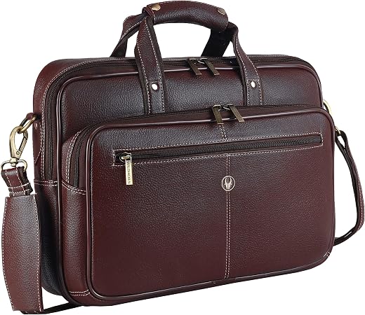 WildHorn Leather 15 Inch Laptop Messenger Bag For Men, Padded Laptop Compartment, Carry Handles With Adjustable Strap, Dim...