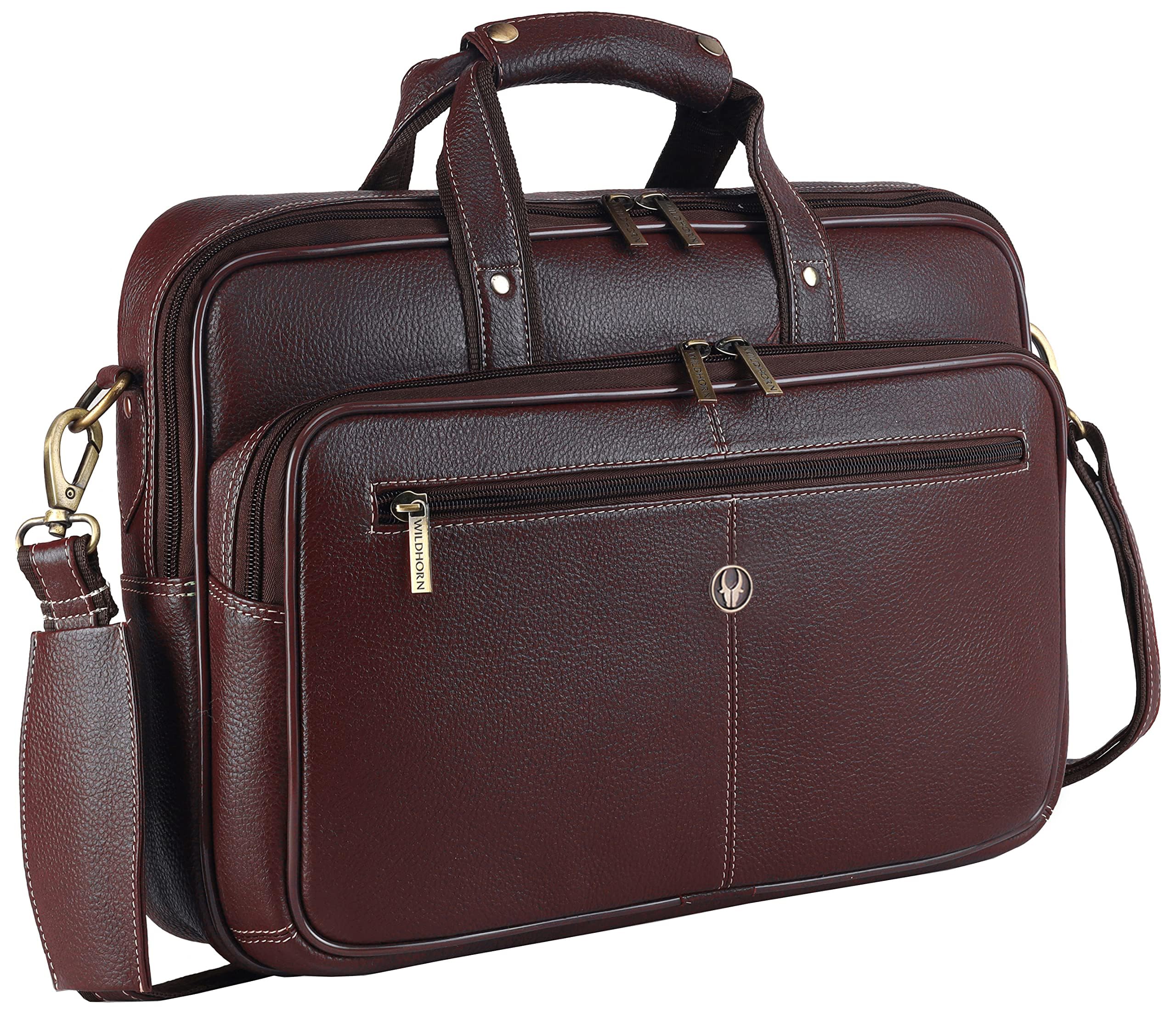 WildHorn Men's Leather Laptop Bag/Office Bag | Fits Upto 15.6 Inch Laptop/MacBook | Laptop Messenger Bag/Leather Bag I Dimension : L-16 inch W-4 inch H-12 inch,Brown
