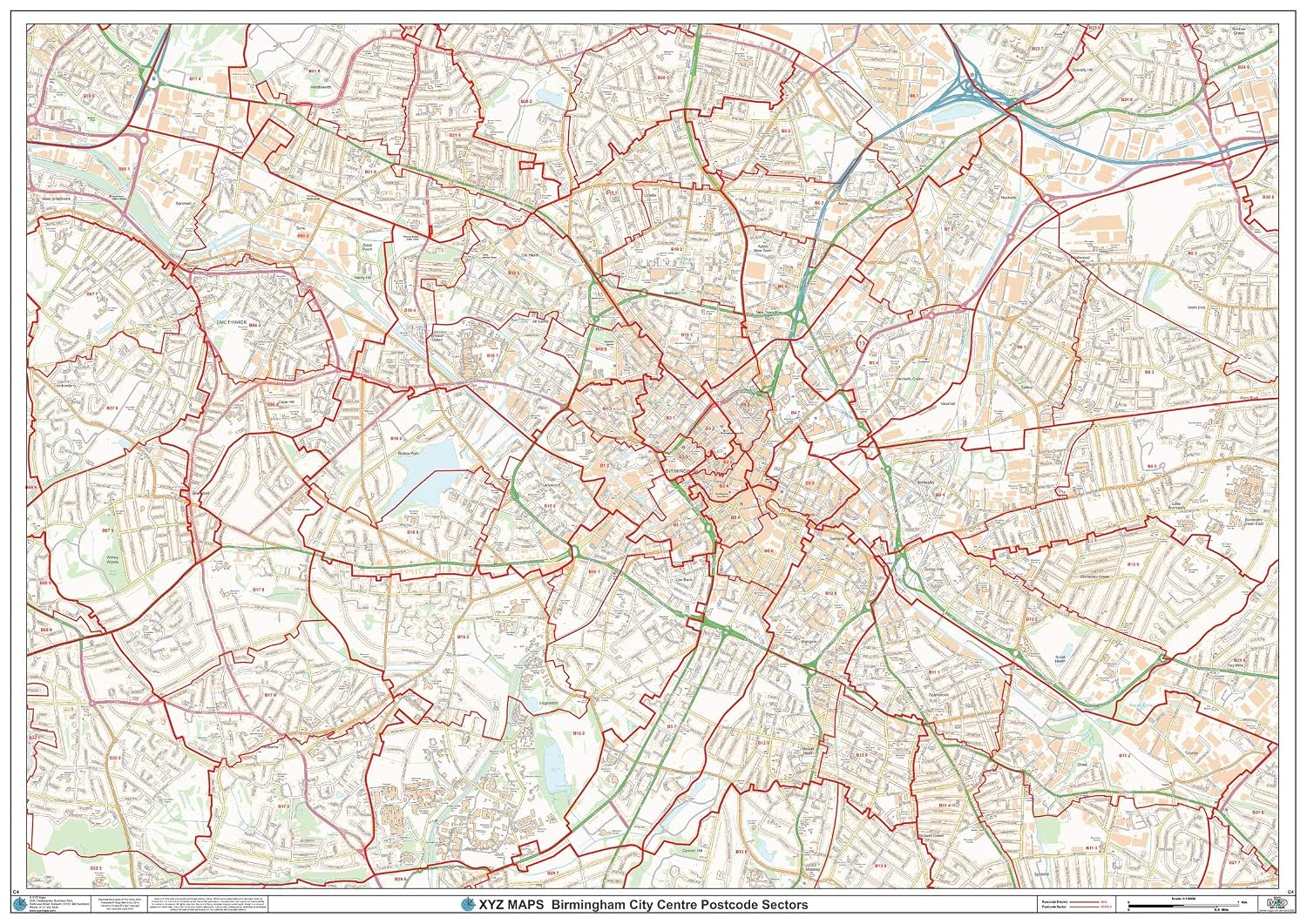 Amazon.com : Birmingham City Centre Postcode Sectors Wall Map (C4) - 47 ...