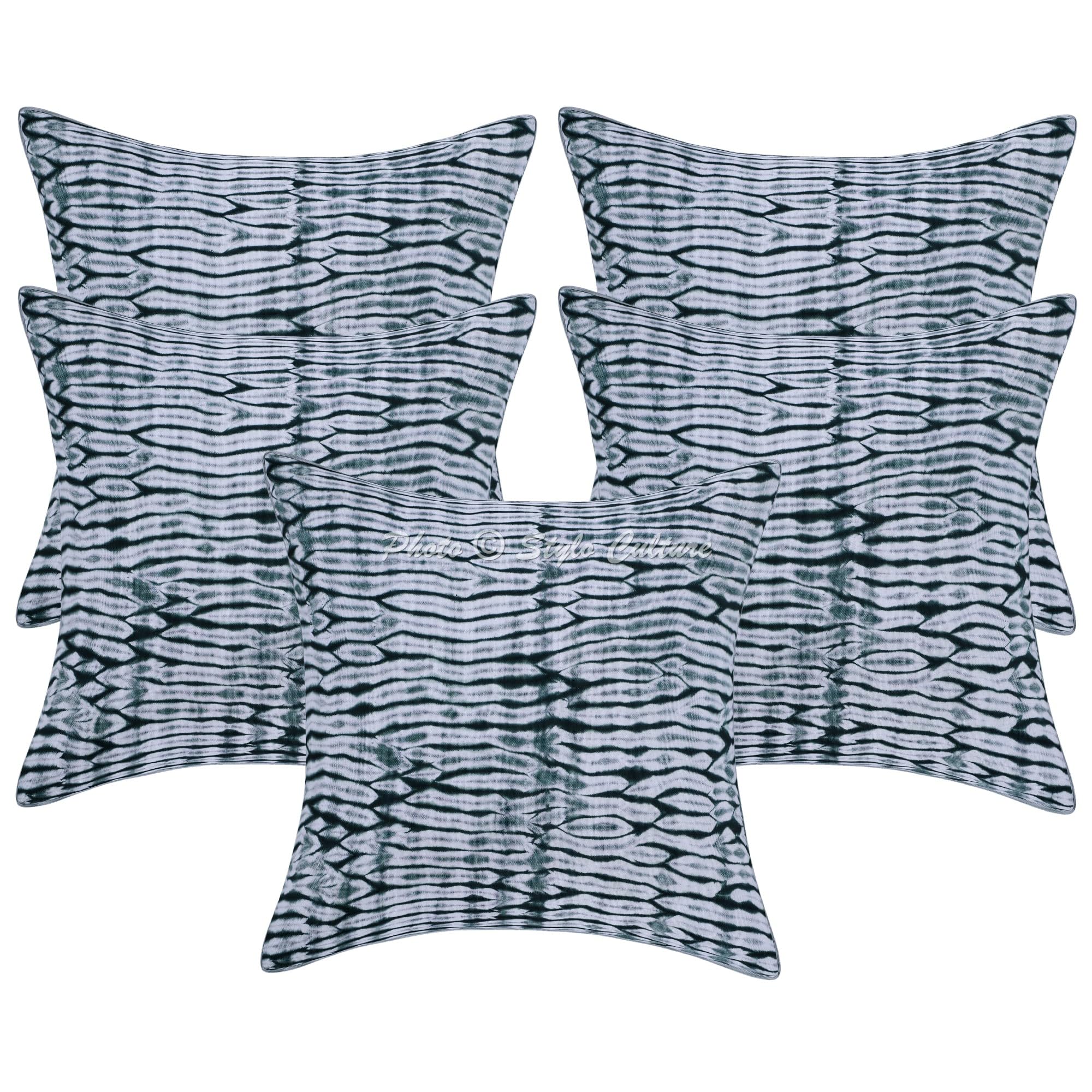 Ethnisch Dekorativ Baumwolle Sofa Kissenbezüge 50x50 cm Grün Dekokissen Shibori Tie Dye Wohnzimmer Couch Kissenhullen Batik Quadrat Sofakissenbezüge Kissen Bezüge - 5 STK.
