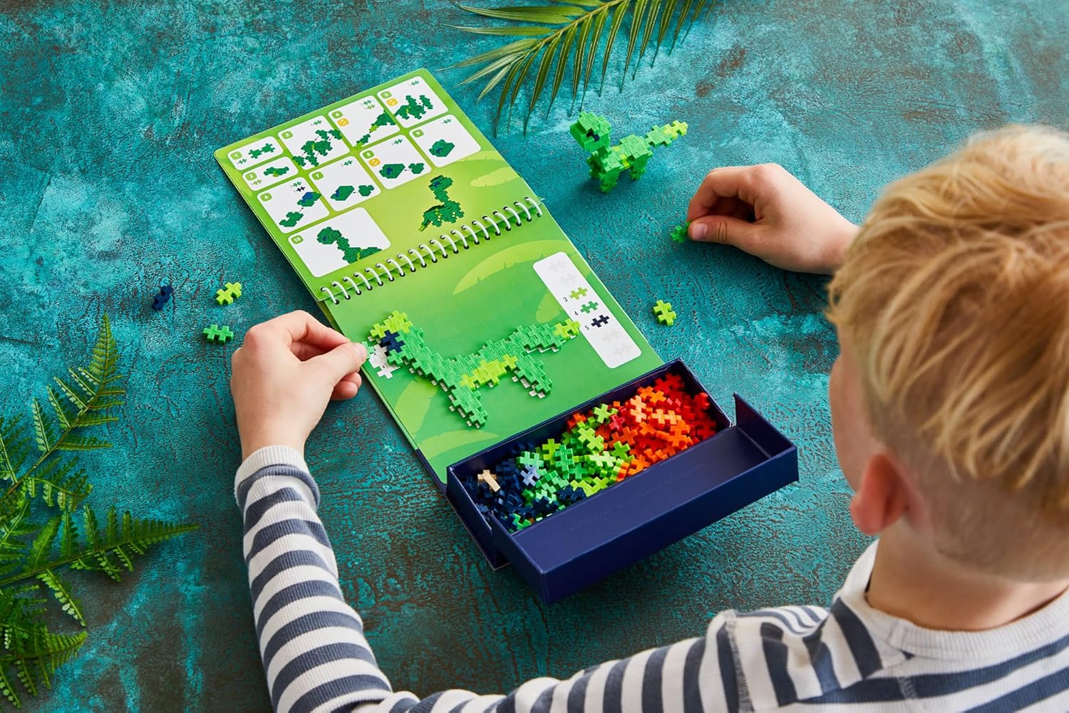 PLUS PLUS Puzzle By Number Activity Pad, Dinosaurs - Airplane Activities & Roadtrip Essentials for Kids, Interlocking Mini Building Blocks, 2D 3D Puzzle Stem Toy