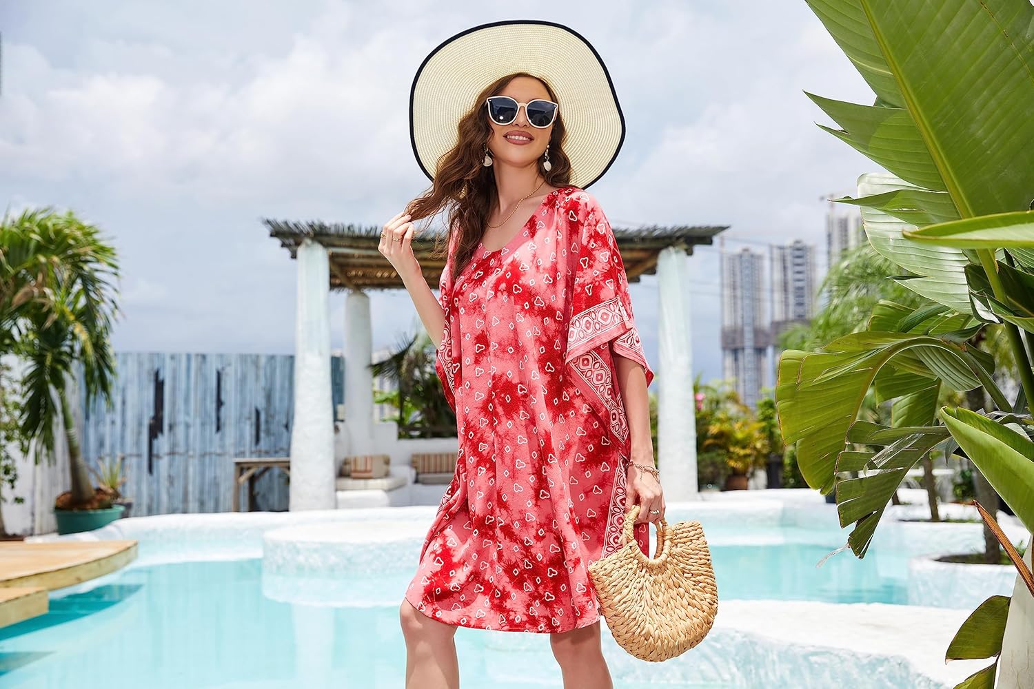 Beautybatik Women Boho Hippie Batik Caftan Kaftan Plus Size Short Sleeve Tunic Blouse Top XL to 4X