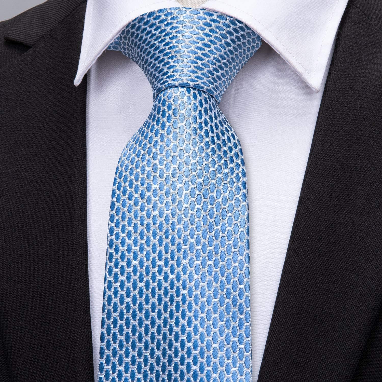 Barry.Wang Plaid Ties Check Mens Necktie Set with Handkerchief Cufflinks Classic Stripe - Image 6