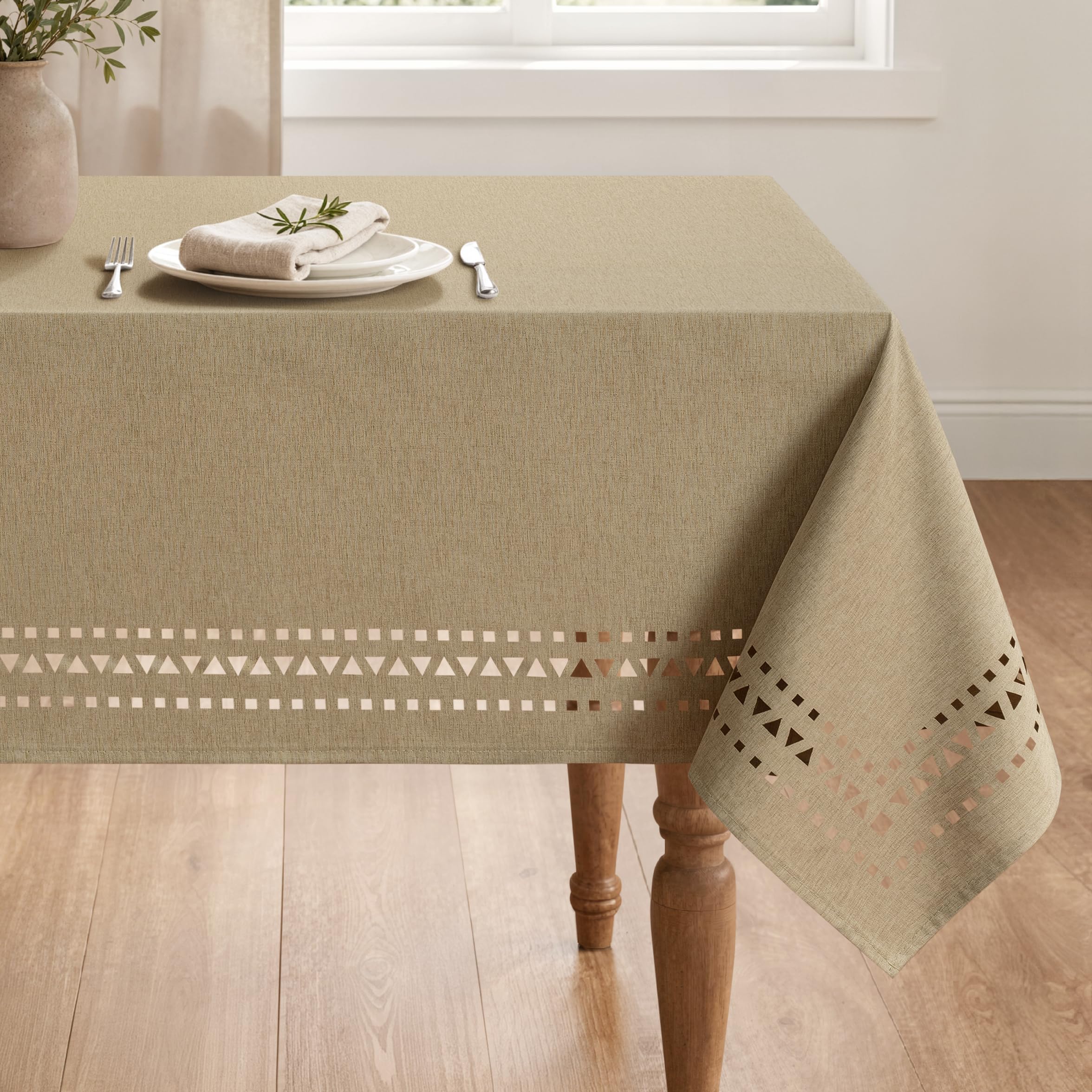Photo 1 of MIULEE Cutout Tablecloth 60x84 Inch, Mocha