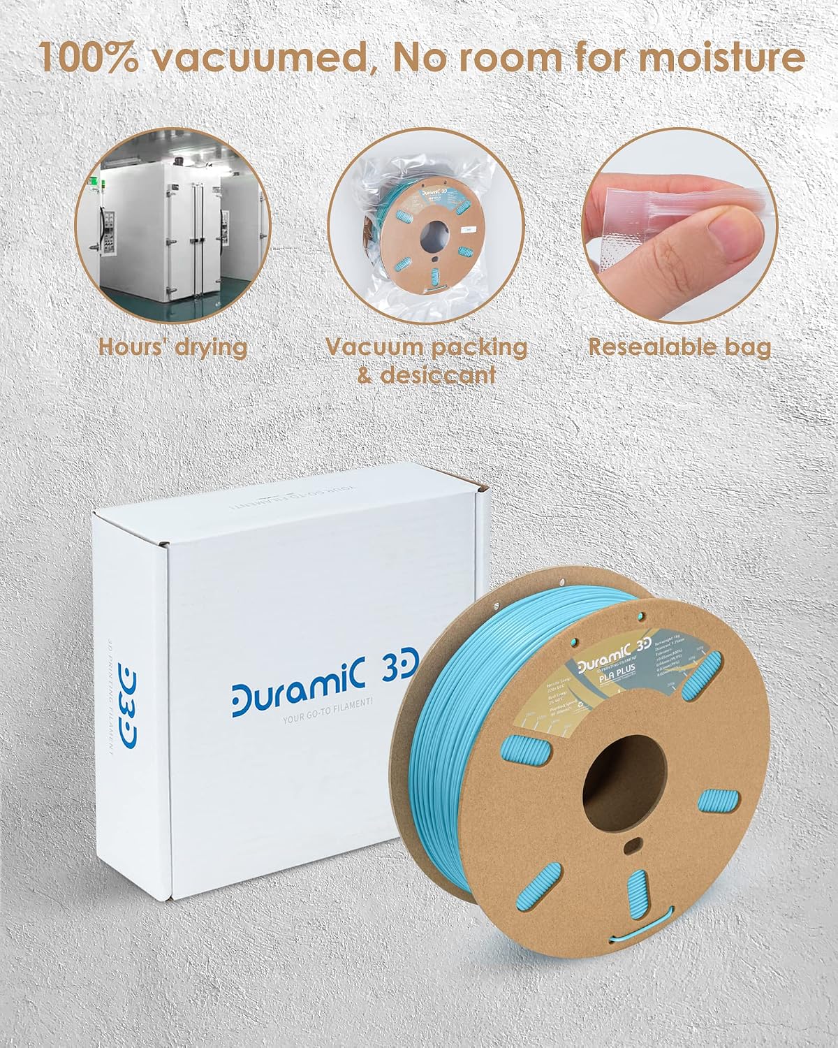 DURAMIC 3D PLA Plus Filament 1.75mm Light Blue 1kg, 1.75 PLA Pro 3D Printer Filament 8 Times Strength, 1kg Cardboard Spool 3D Printing Filament Dimensional Accuracy 99% +/- 0.03 mm