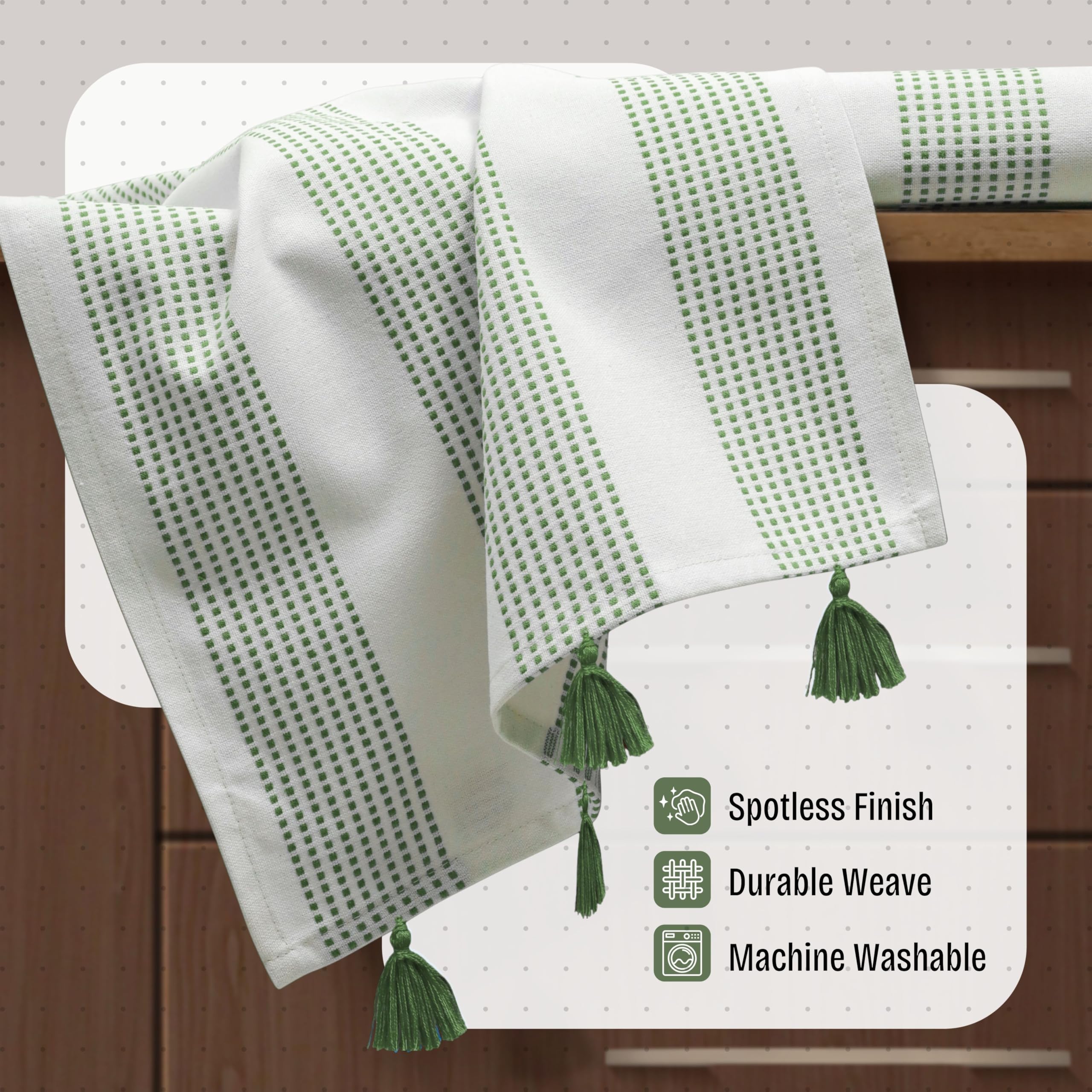 Strofinacci da cucina decorativi a pois verde menta, 40 x 66 cm, confezione da 12 pezzi, 100% cotone ad asciugatura rapida, ultra assorbenti e morbidi, con nappe, per pulire
