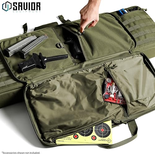 Miniatura 19 de Savior Equipment - Funda táctica americana clásica doble para transportar armas largas, pistolas, rifles, con mochila y correa, compartimento