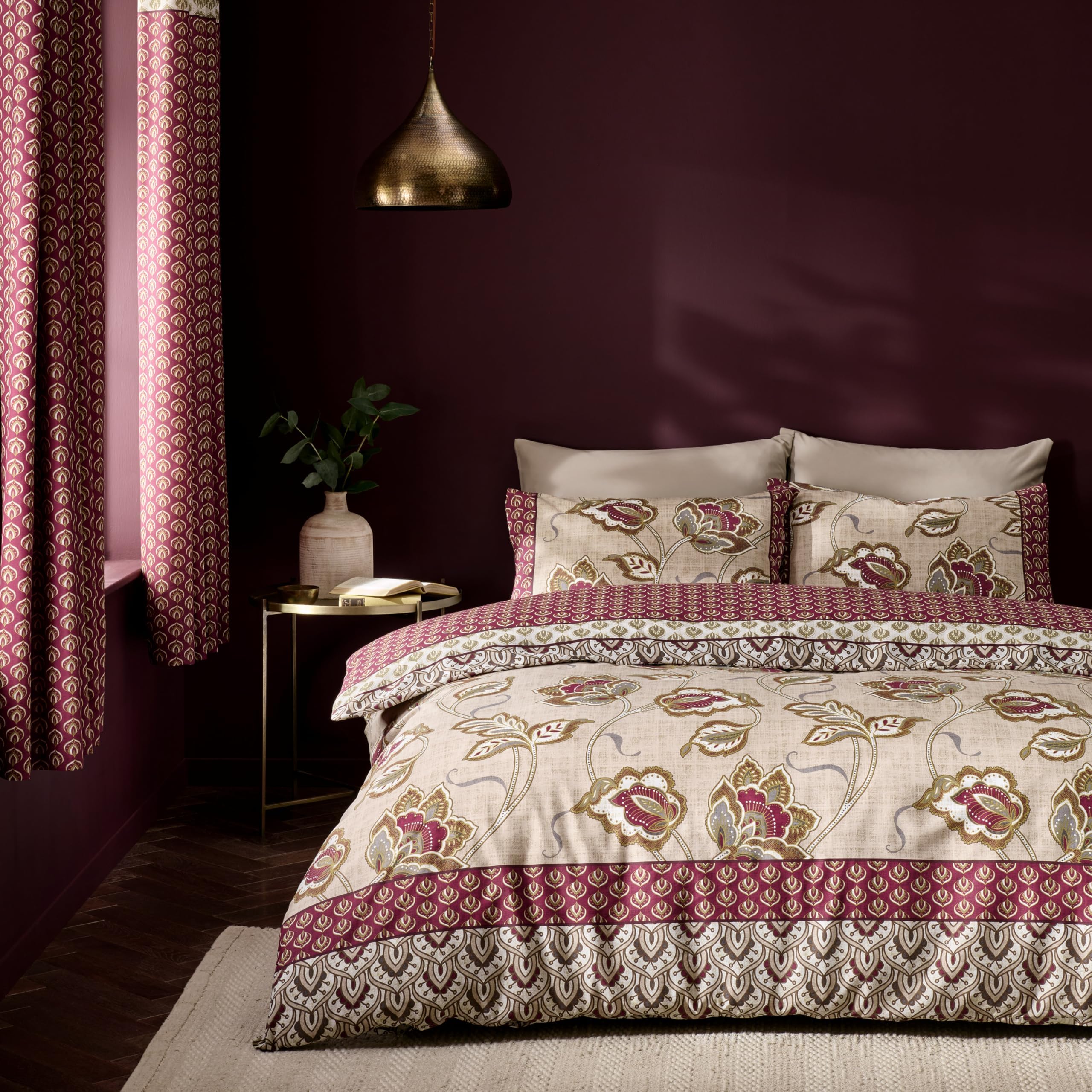 Catherine Lansfield Kashmir Paisley Floral Reversible Double Duvet Cover Set with Pillowcases Natural