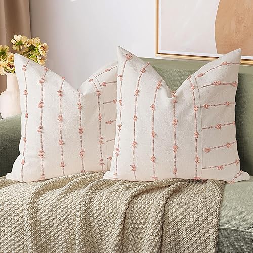 AELS Juego de 2 fundas de almohada decorativas de lino bohemio de 20 x 20 pulgadas, fundas de almohada modernas con textura de granja, funda de