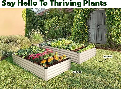 Miniatura 10 de Camas de jardín elevadas galvanizadas al aire libre  Jardinera elevada de 6 x 3 x 1 pie para jardinería, verduras, flores, caja de jardín de metal