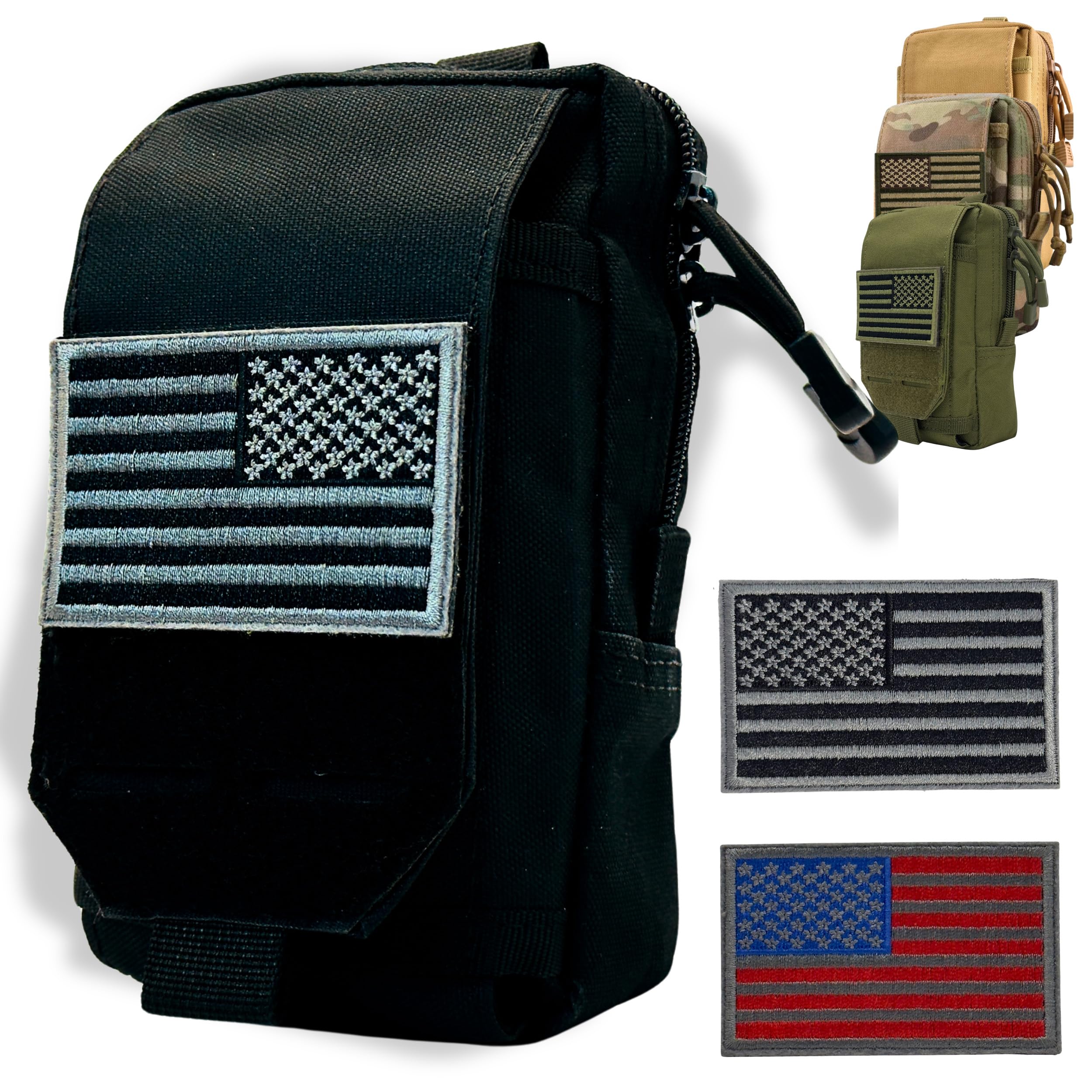BellaVitas Tactical Molle Pouch Small Notebook Cover EDC Utility Bag Tool Pouch Phone Pouch Holder with US Flag Patch