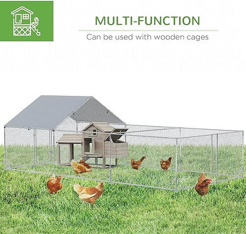 Miniatura 4 de PawHut Gallinero grande de metal para pollo, patos y conejos con cubierta impermeable y anti-UV, gallinero para gallinero para uso en exteriores y