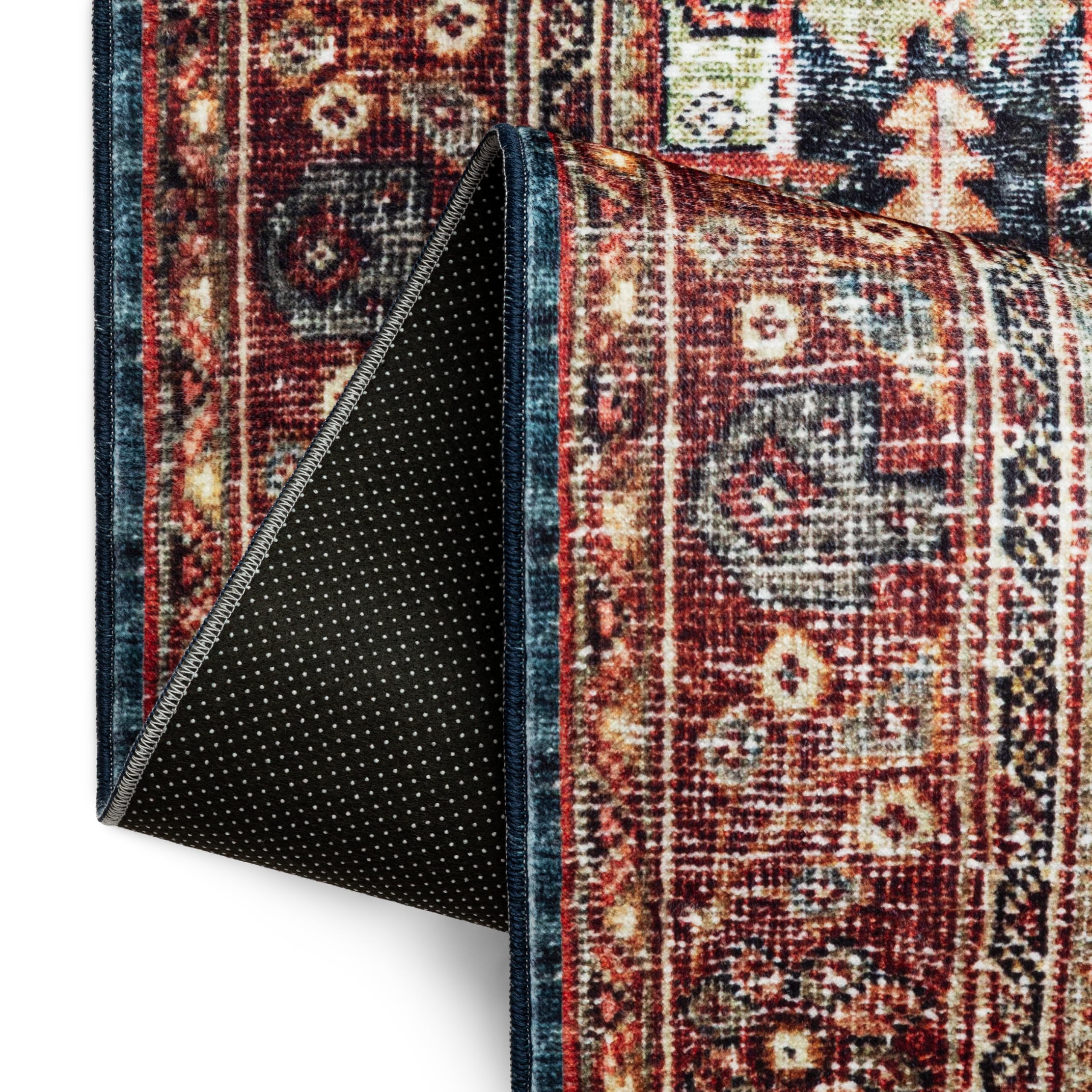 TAPISO Ispahan Tapis Oriental Classique Persan Vintage Motif Médaillon - Tapis Imprimé avec Antidérapant Bleu Foncé Rouge Rouille Salon Chambre Oeko-Tex 200 x 300 cm