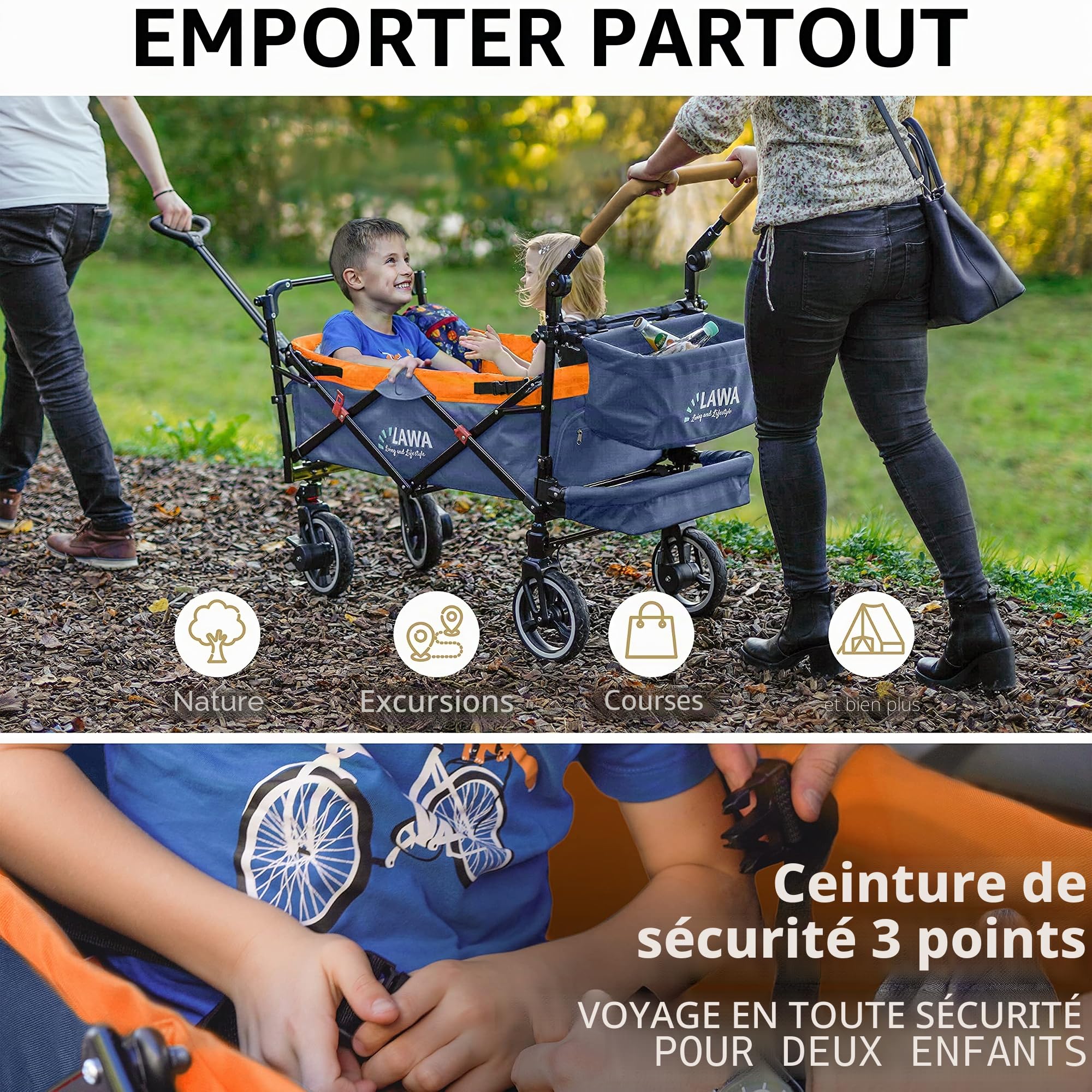Chariot de Plage Pliable avec Toit Protection Contre la Pluie Protection Contre Les Insectes Extensible 80kg Chariot de Jardin Pliable Charrette de Camping pour Enfants Poussette pour Chien