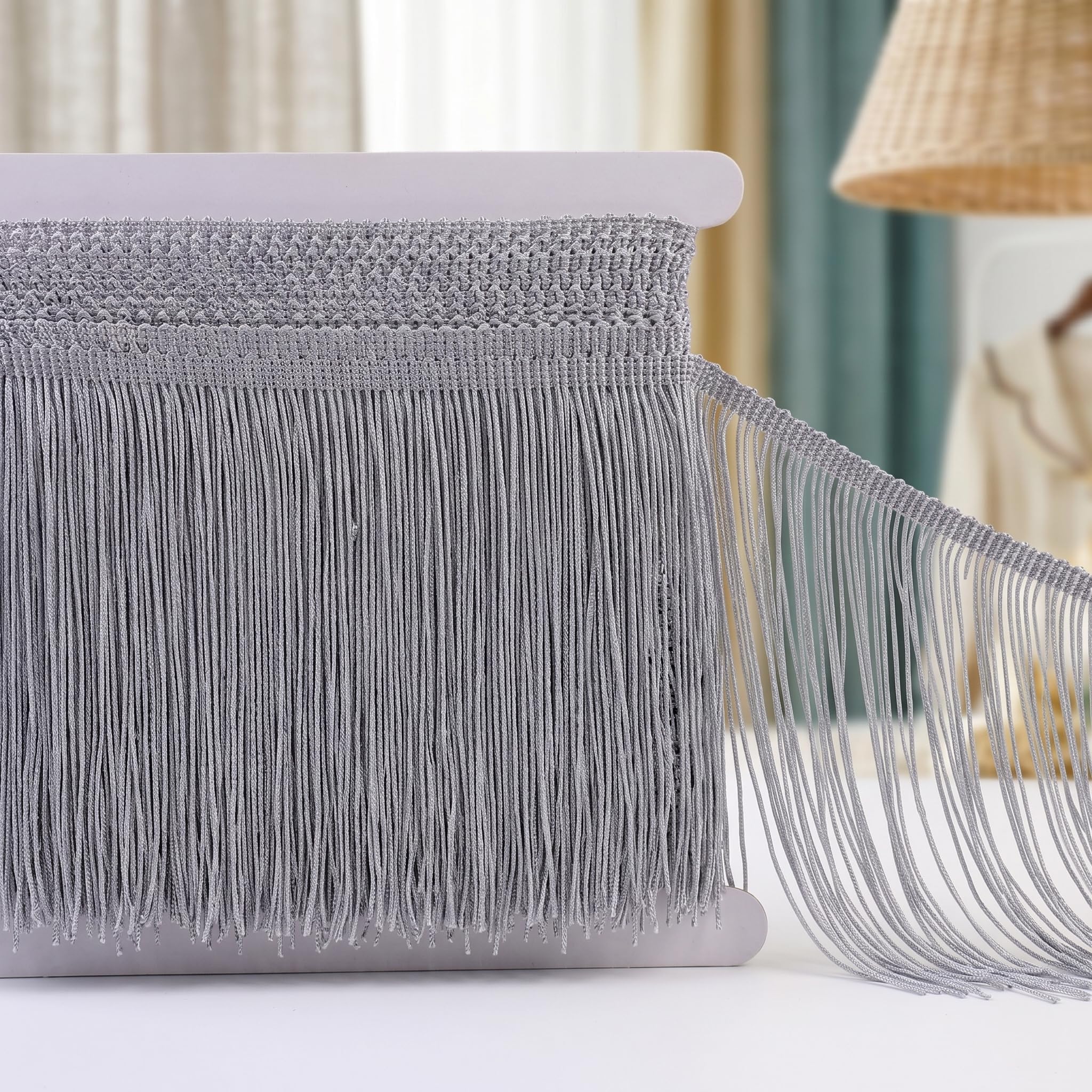 Silver Fringe Trim 6 Inch Sewing and Crafts 5 Yards, Decorative Tassel Fringe Ribbon for Curtains, Lampshades, Pillows, Costumes,Upholstery & DIY Home Decor