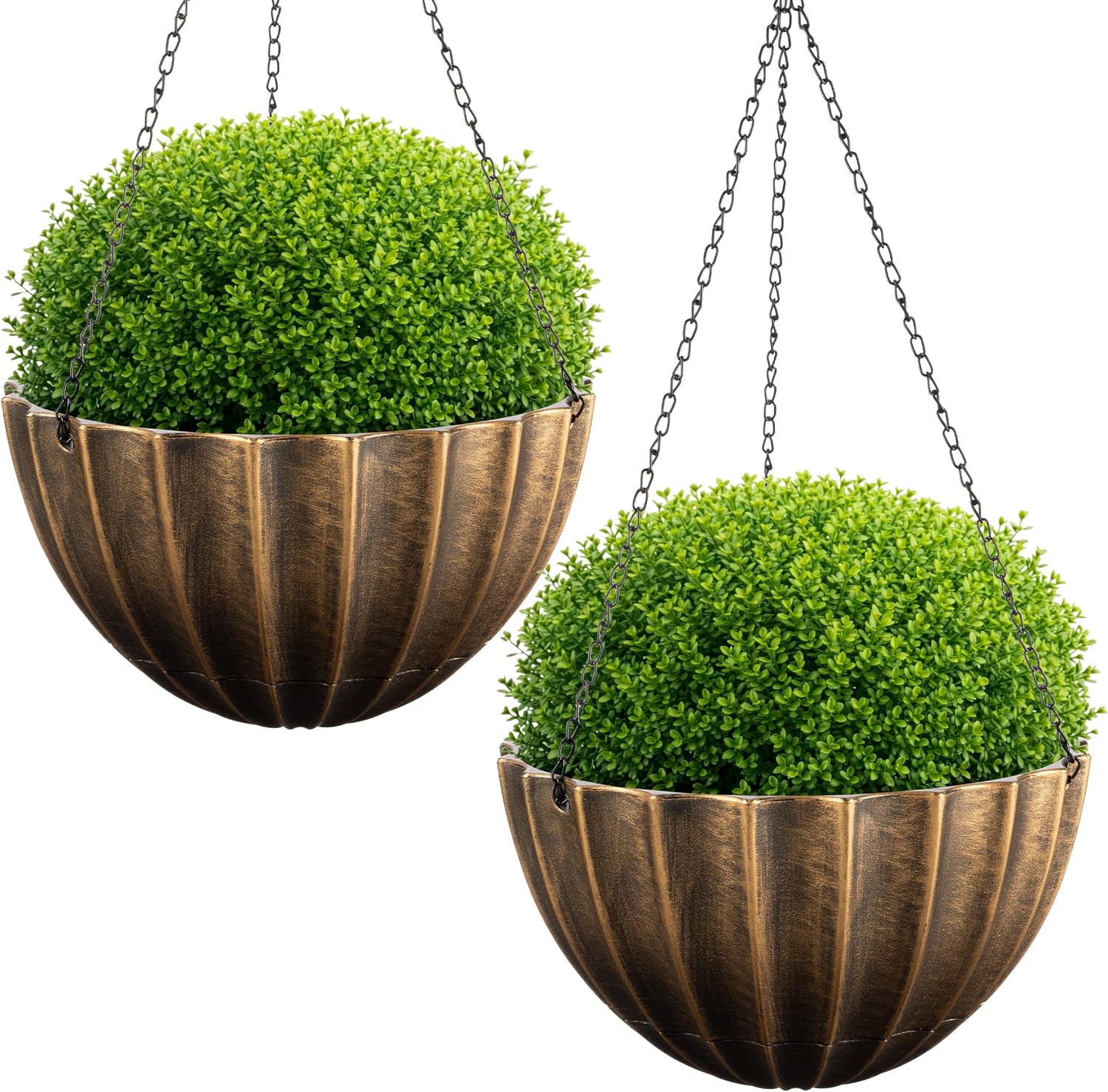 Hanging Planter 2-Pack - 12.5-Inch Durable Plastic Hanging Planters for Indoor Plants or Outdoor Porch Decor with 3 Drainage Holes and Removable Bottom Reservoir by Pure Garden (Bronze)