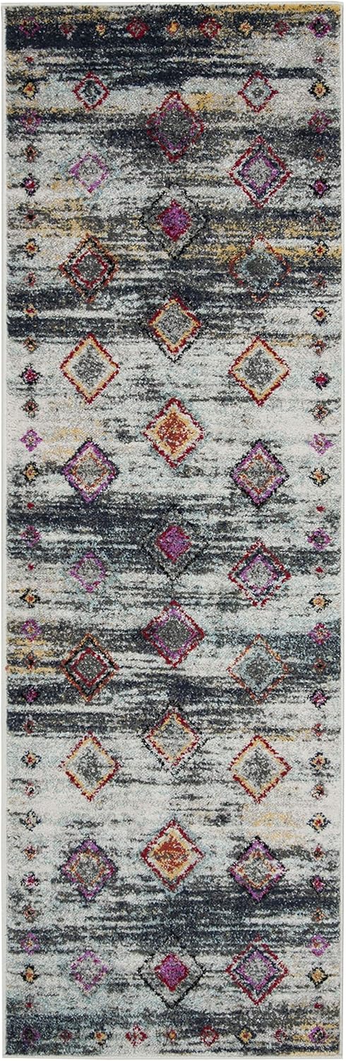 SAFAVIEH Adirondack Collection Runner Rug - 2'6" x 8', Light Grey & Red, Moroccan Boho Design, Non-Shedding & Easy Care, Ideal for High Traffic Areas in Living Room, Bedroom (ADR205F)