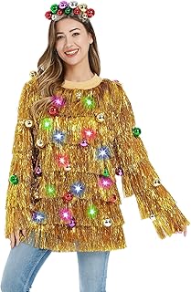 U LOOK UGLY TODAY Unisex Women\'s LED Christmas Jumper Light Up Novelty Rudolph Santa Reindeer Long Sleeve Xmas Tree Men\'s Sweater