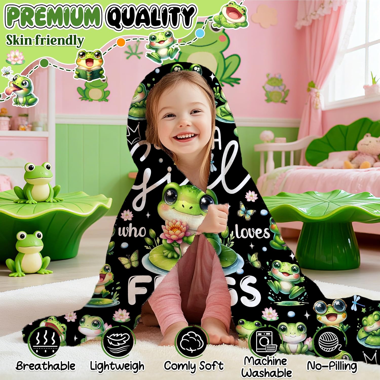 Cute Frog Gifts Blanket for Women Girl Kid Just A Girl Who Loves Frog Blanket Soft Warm Flannel Frogs Throw Blanket Frogs Stuff for Couch Sofa Bed Home Decor Frog Themed Present for Birthday Christmas