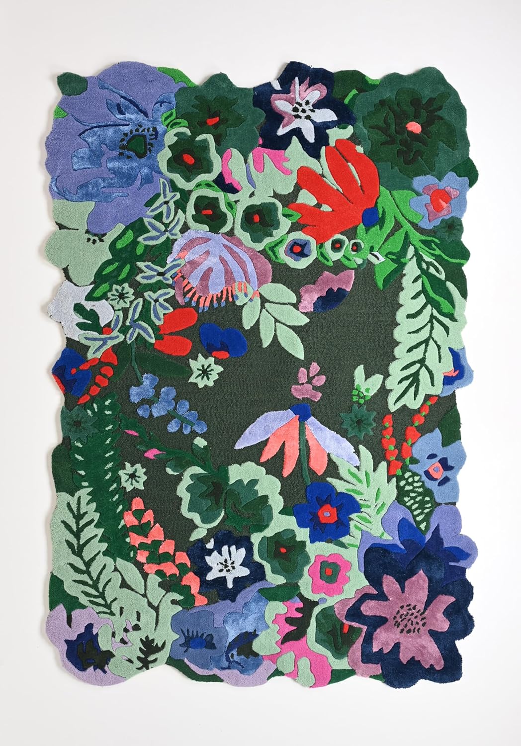 Handmade Irregular Floral Wool Area Rug | Vibrant Multicoloured Garden Flower Design | Soft, Plush, Durable & Thick Carpet for Living Room, Bedroom, Dining Room Decor (Light Blue, 3' x 5')