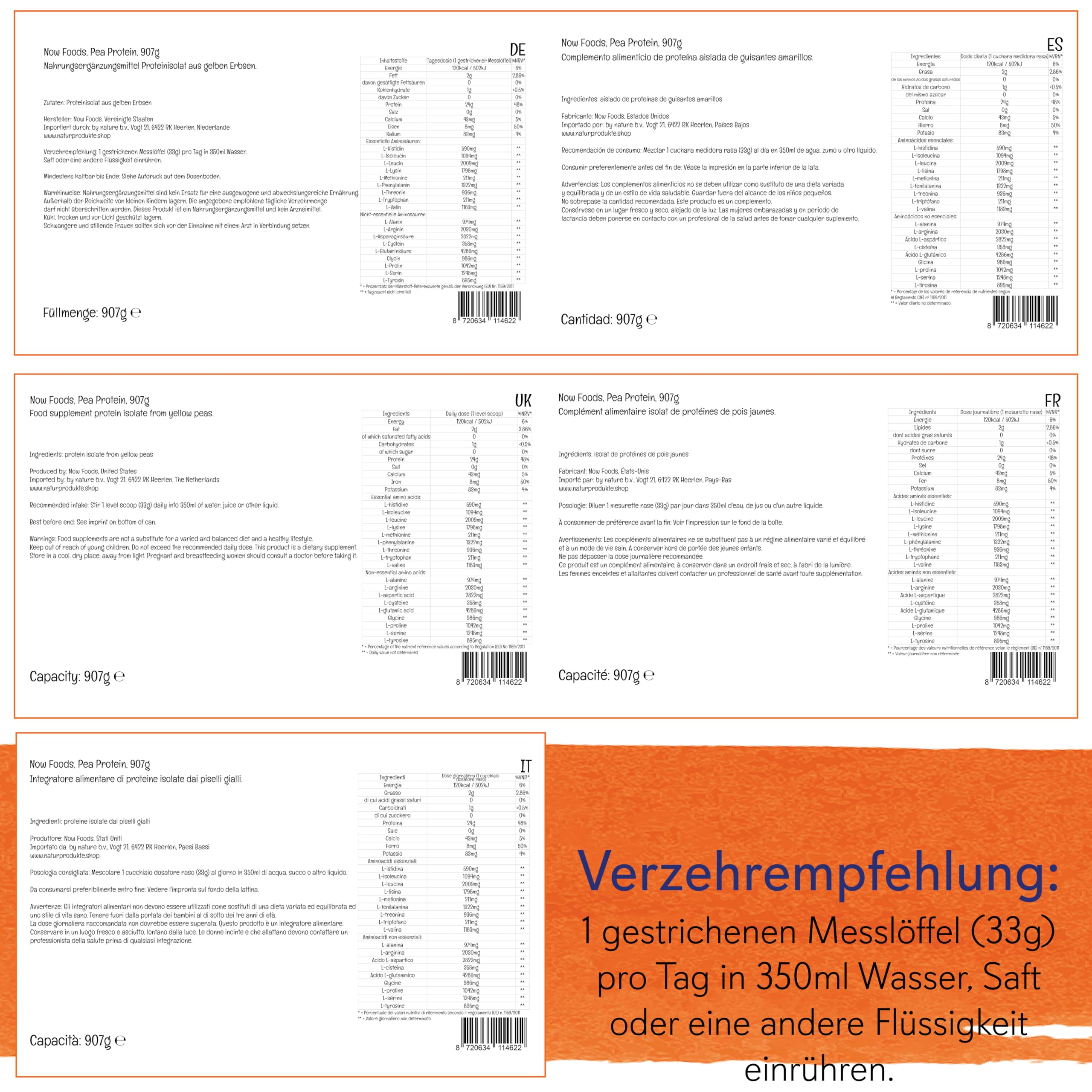 Now Foods, Pea Protein (Erbsenprotein), Geschmacksneutral, 907g veganes Proteinpulver, Laborgeprüft, Glutenfrei, Vegetarisch, Sojafrei, Ohne Gentechnik, Ohne Zucker