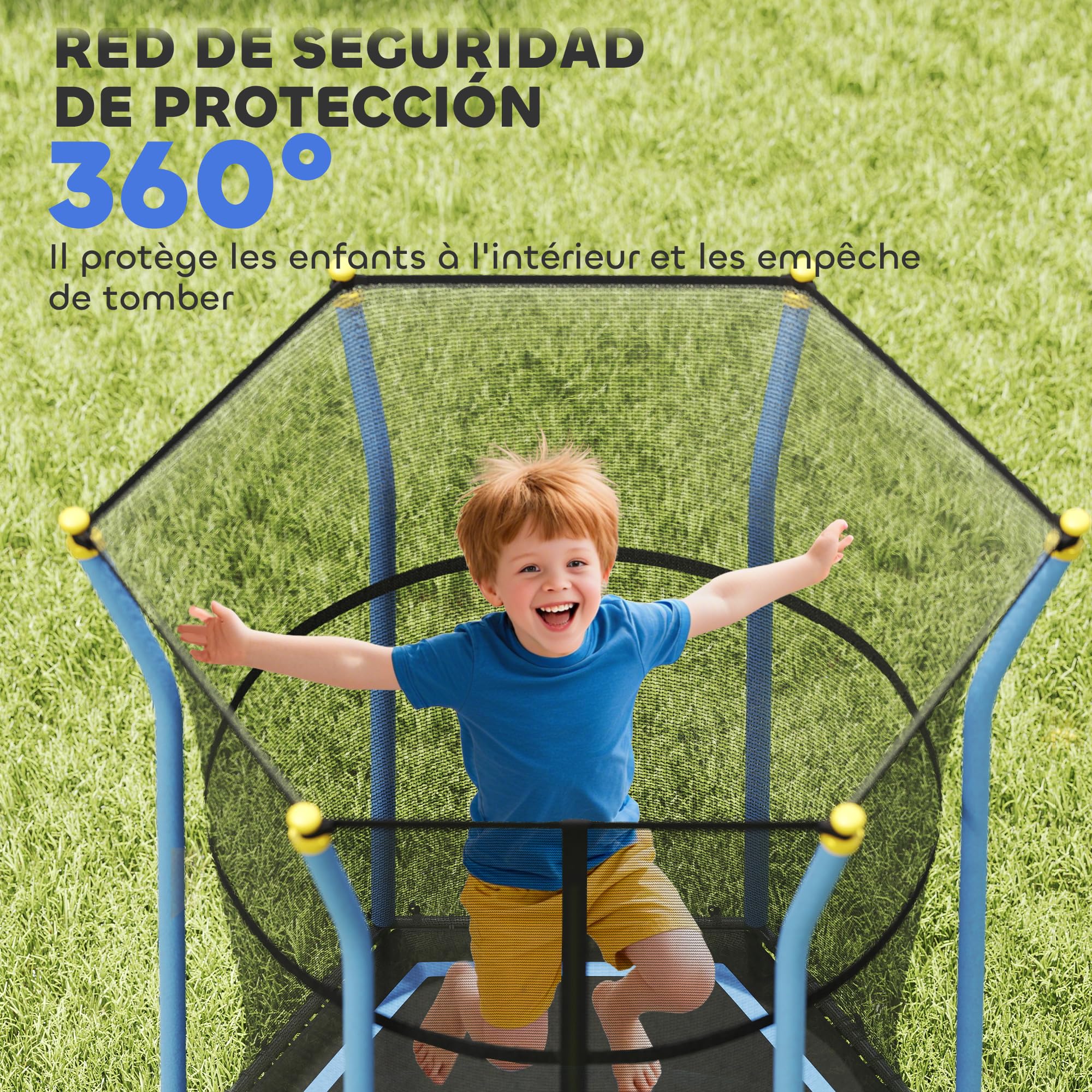 HOMCOM Cama Elástica Infantil de Jardín 122x111x190 cm Trampolín para Niños de +3 Años con Red de Seguridad Marco de Acero y sin Muelles para Interior Exterior Carga 50 kg
