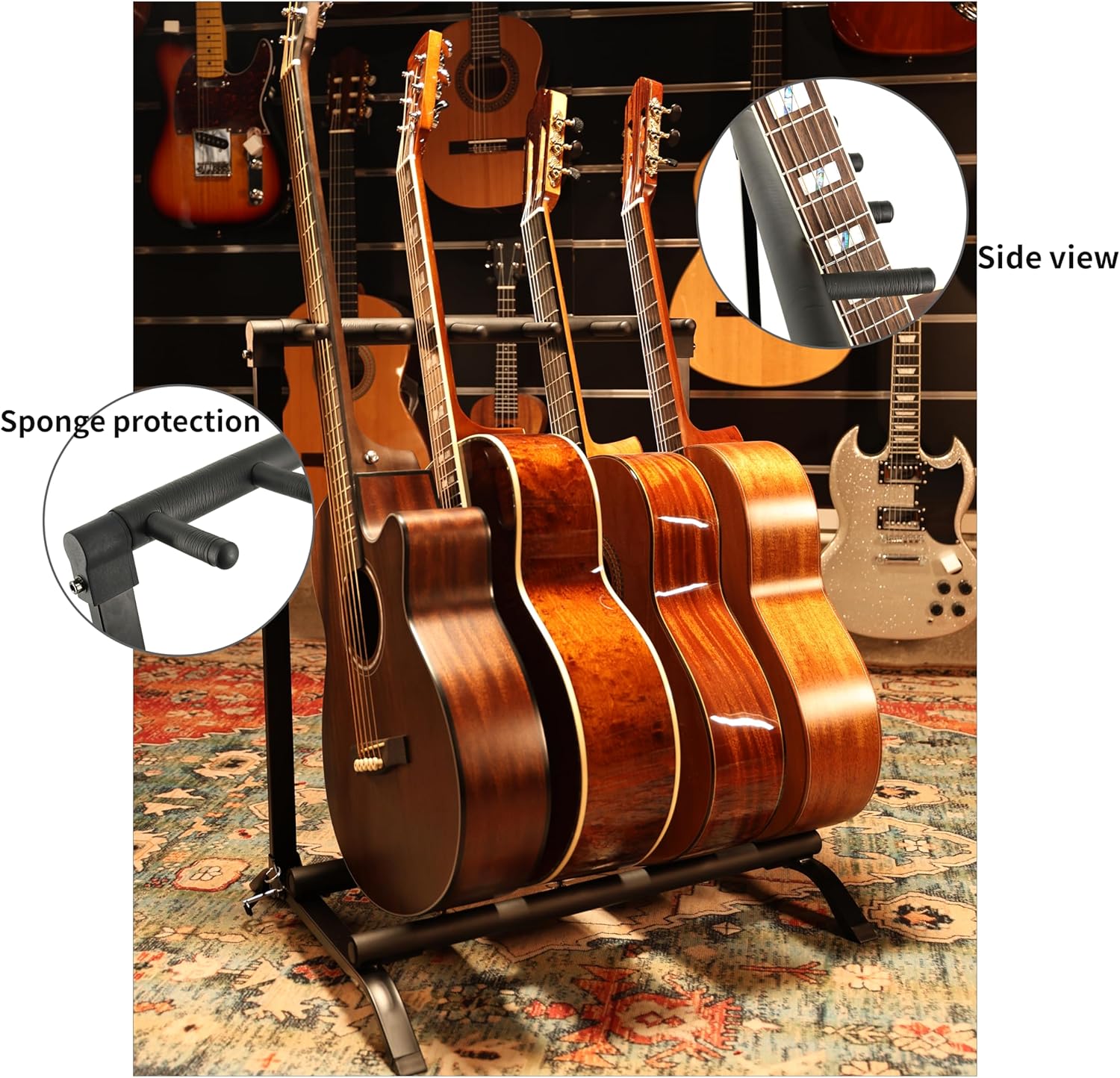 BexGears 5 Holder Guitar Stand Folding Guitar Stand, Guitar Rack for Multiple Guitars for Acoustic, Electric Guitar, Bass, Guitar Holder Stand, Multiple Guitars Display, black