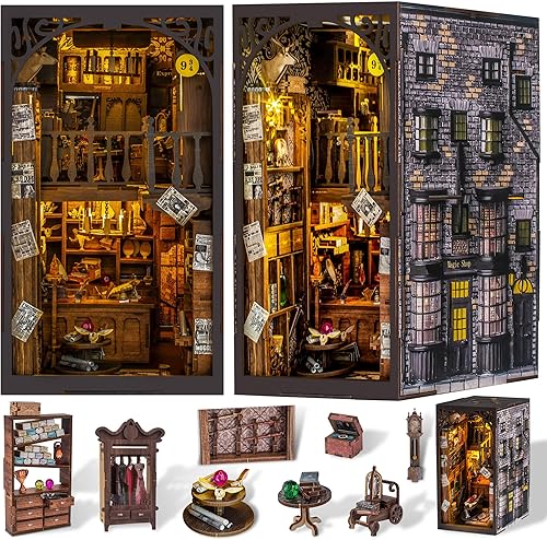 Kit de rincón de libros para bricolaje, kit de rincón de libros en miniatura, rompecabezas 3D de madera, decoración de estantería, decoración de