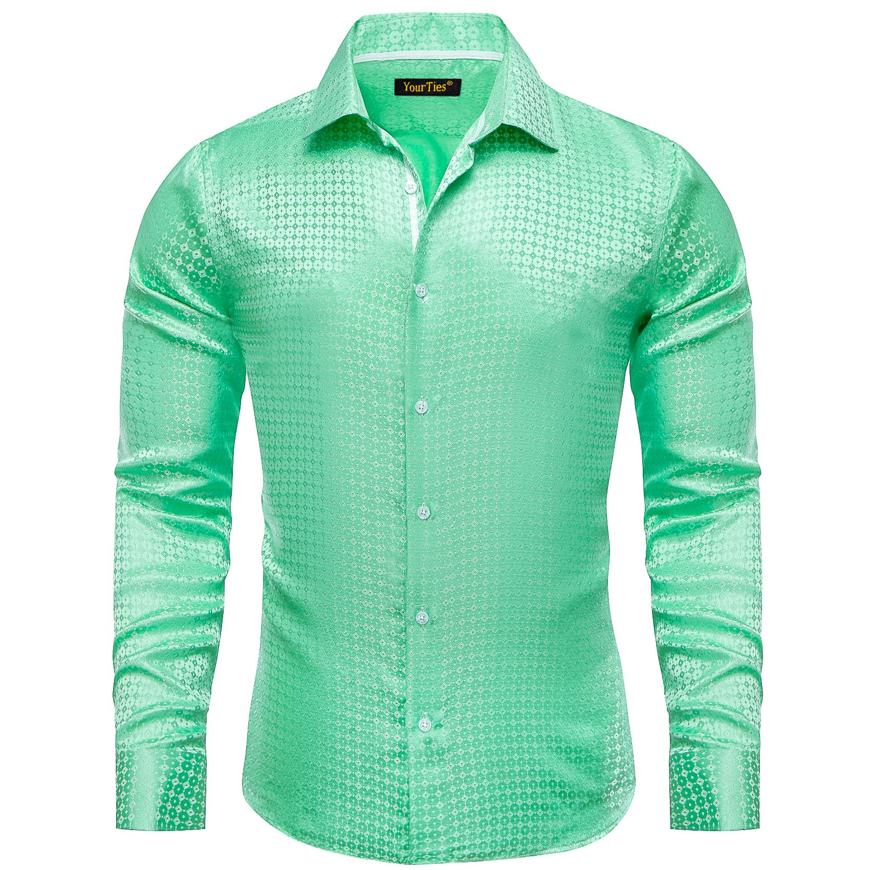 YourTies Mens Dress Shirt Silk Long Sleeve Button Up Shirts Retro Floral Tuxedo Shirts for Wedding Party Events