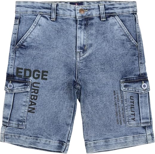 KiddoPanti Boys Knee Length Cargo Denim Shorts with Flap Pockets &amp; Button Closure Casual Wear