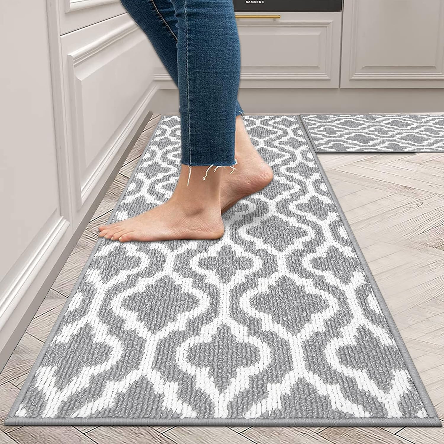 HEBE Kitchen Rug Set of 2 Piece with Runner Non Slip