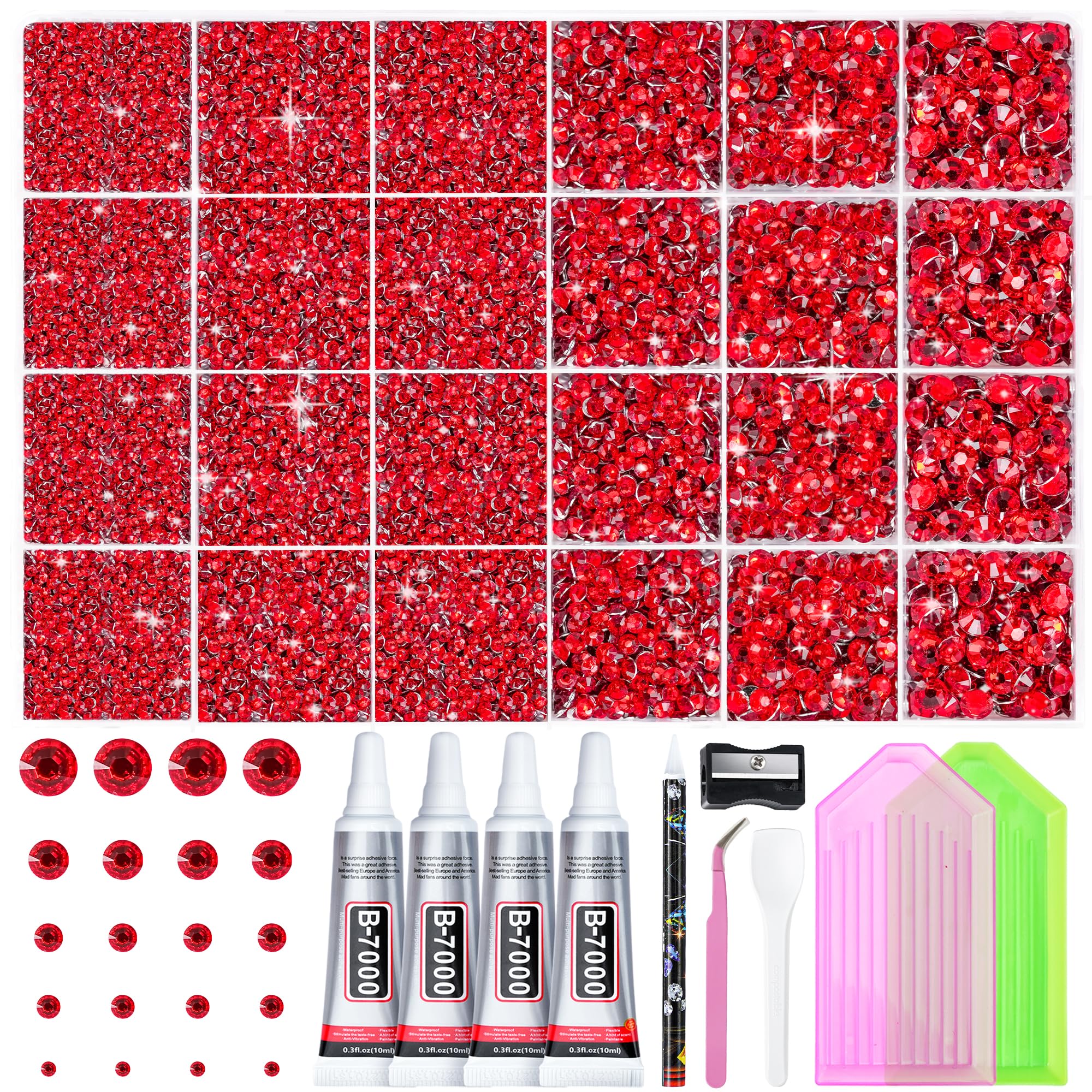 LOTWOW 35000PCS Red Rhinestones for Bedazzling 2/3/4/5/6mm, Bedazzler Kit with Rhinestone…