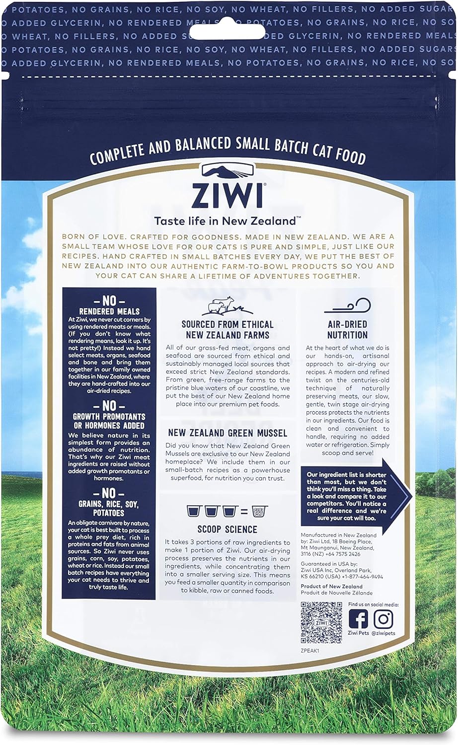 ZIWI Peak Air-Dried Cat Food - Semua Bahan Alami, Protein Tinggi, Bebas Butir & Terbatas dengan Superfoods (Beef, 14 ons)