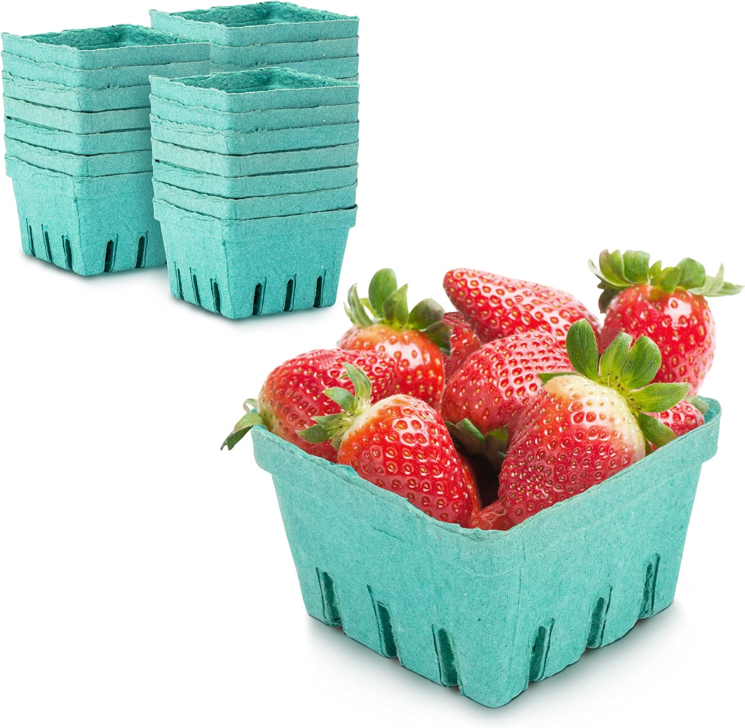 Pint Green Berry Basket 250 Pack - Vented Pulp Fiber