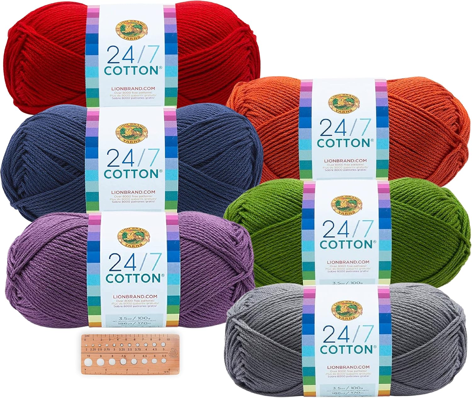 Lion Brand Yarn - 24/7 Cotton - 6 Skein Assortment (Landscape)