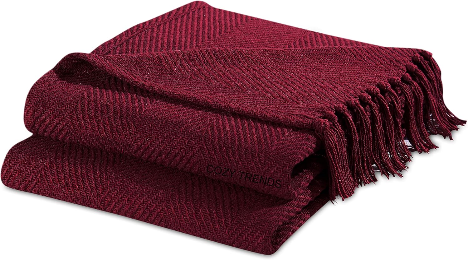 Luxurious Hand Woven Cozy Warm 100% Cotton All Season Light Weight Couch Chair Bed Decorative Throw Blankets Chevron 50x60 Inch Set of 2 (Burgundy)