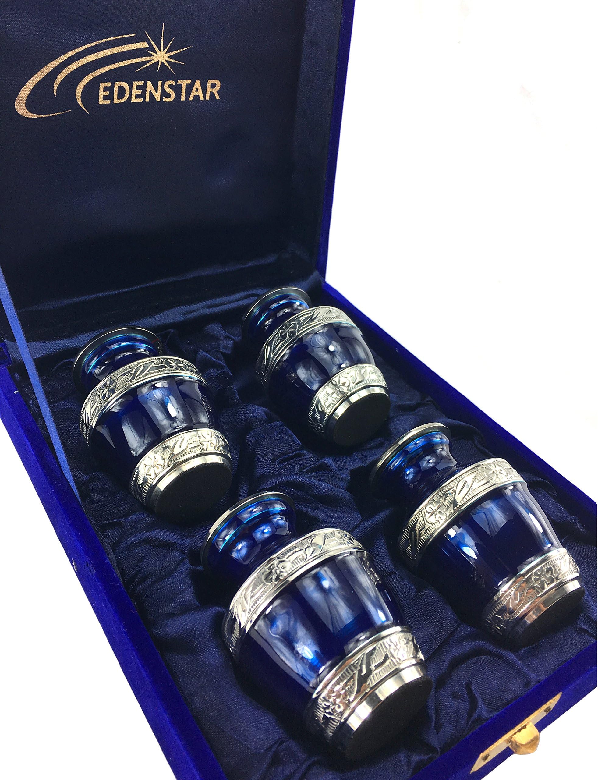 EDENSTAR NEXTG Premium Quality Memorial Mini Keepsake Urns Handcrafted to Perfection Engraved with Unique Design - Small Keepsake Cremation Urn for Ashes Handmade Funeral Urns Set of Four 4