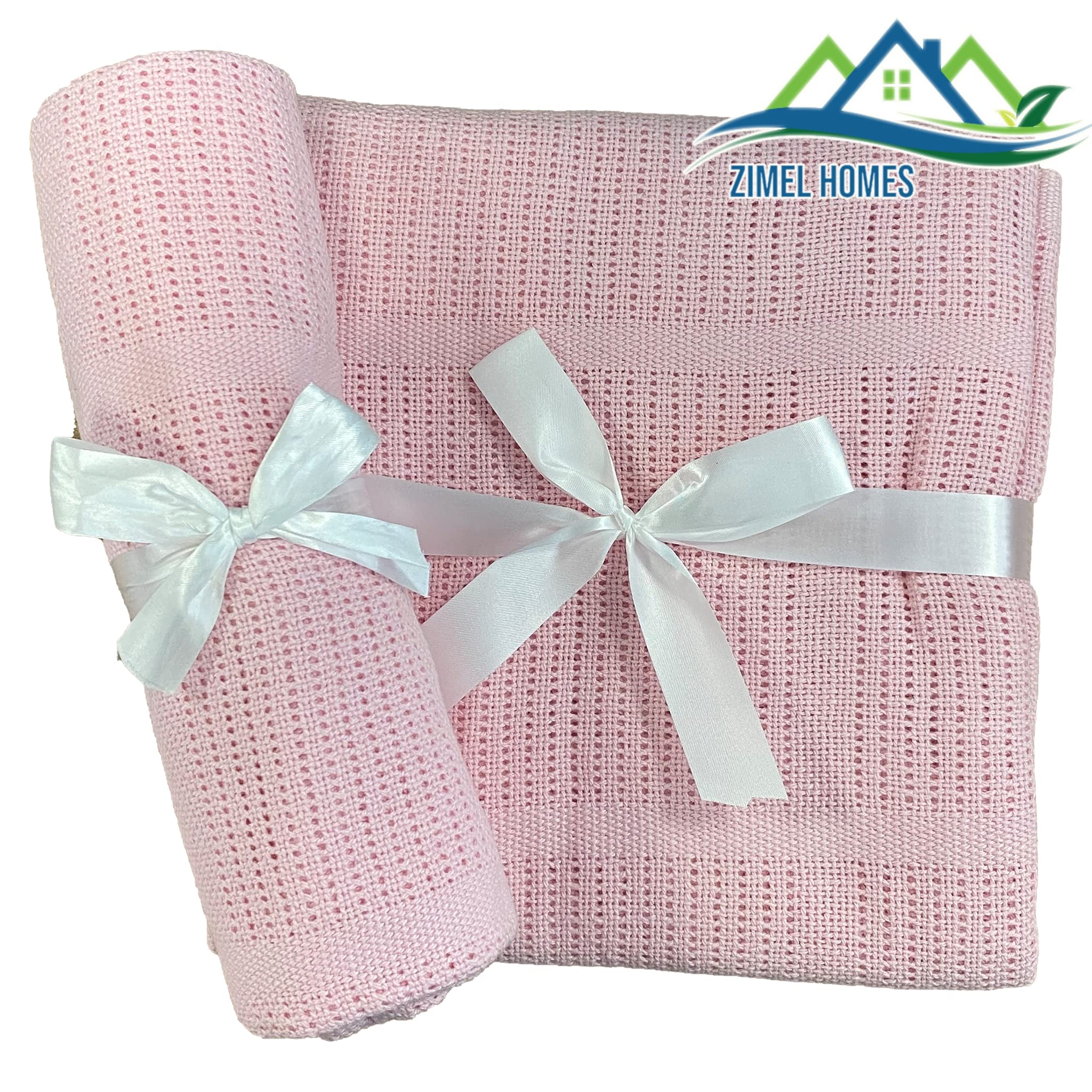 ZIMEL HOMES Baby Cellular Blanket - Extra Soft 100% Cotton Blankets for Moses Basket Crib Pram Boys Girls Unisex Infant Cot Bed Swaddle Waffle Shawl Wrap Toddler (Pink, 60 cm x 90 cm)