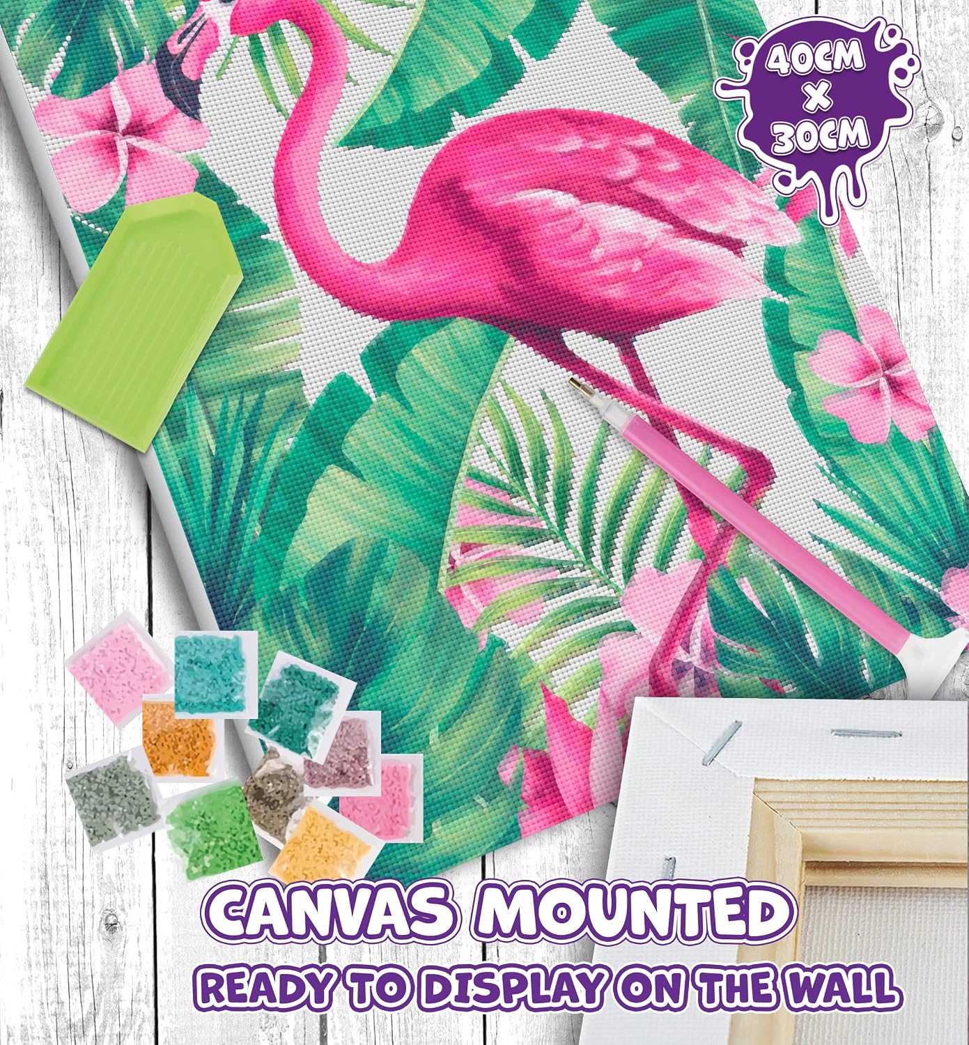 Splat Planet Flamingo Framed Diamond Painting Kit, Rhinestone, Framed Diamond Art, 5D Diamond Painting Kit - Image 4