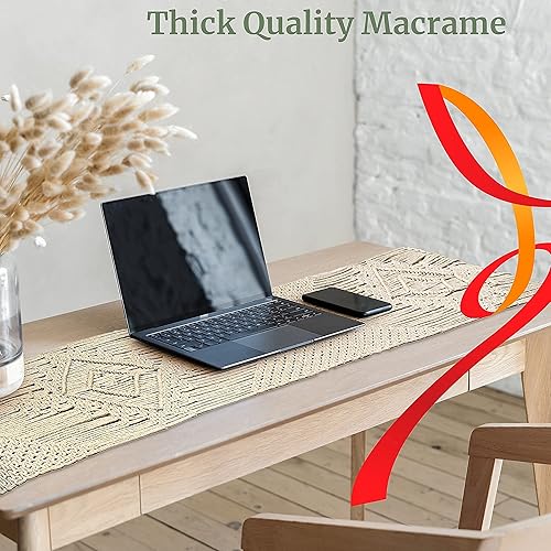 Miniatura 5 de LIVALAYA Camino de mesa de macramé de 86 pulgadas de largo, de algodón, bohemio, para comedor o mesa auxiliar, camino bohemio para decoración de