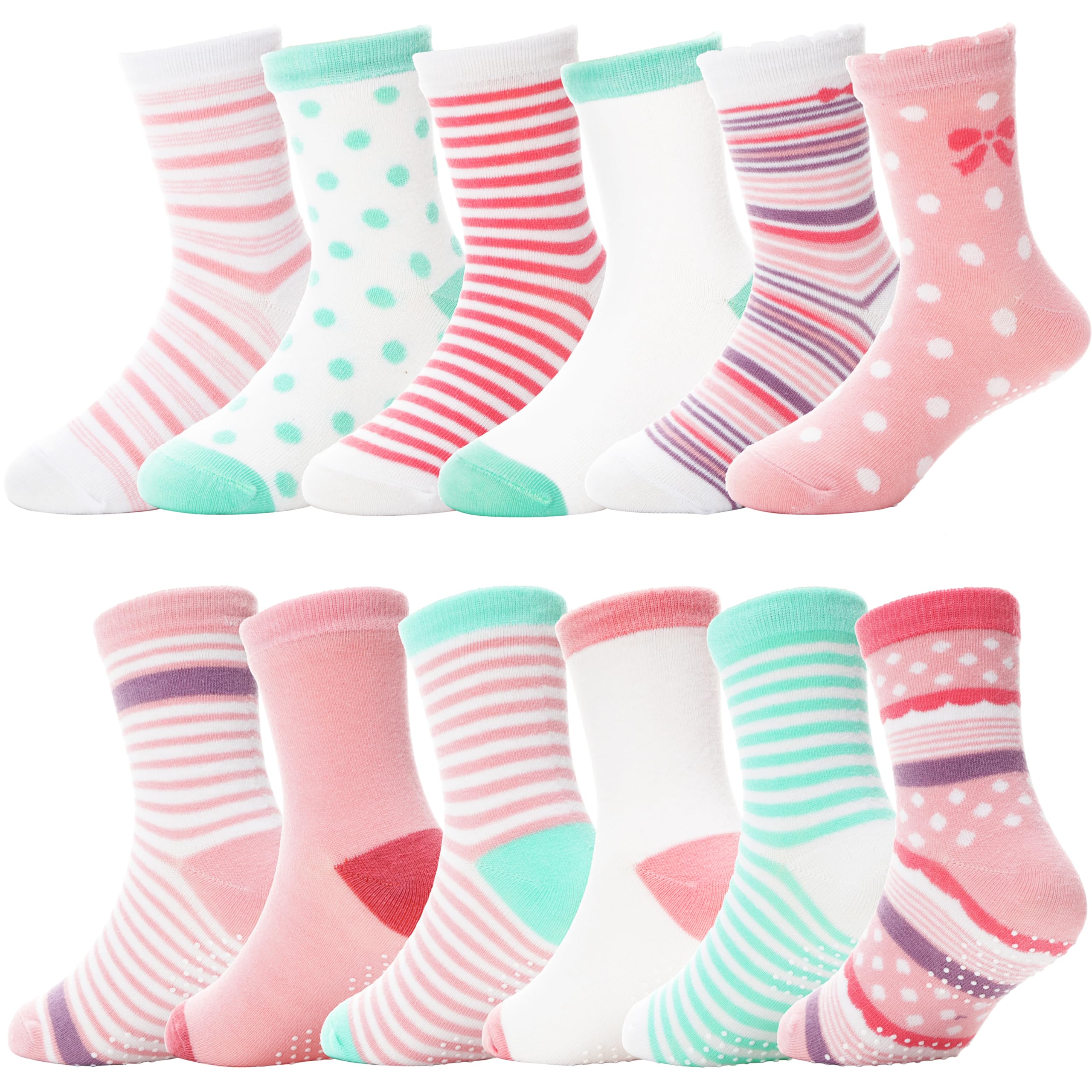 ANTSANG Stoppersocken Kinder Baby Mädchen Socken Anti Rutsch / Rutschfeste Socken Baumwolle Antirutschsocken für Kinder Mädchen Kleinkind 12 Paare