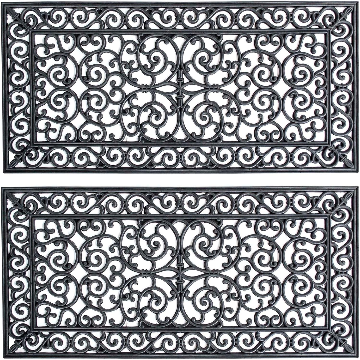 RMATDE42-2PK: 4 x 2 Ft Decorative Scrollwork Entryway Rubber Door Mat-2 Pack, Multi