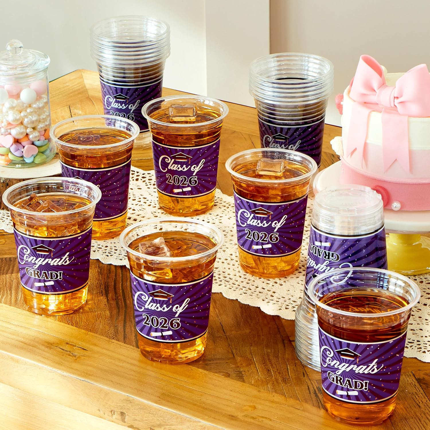 JOYIN 100 Pcs 16oz Graduation Party Plastic Cups (Purple), PET Cup Tableware Bulk for Class of 2026 Graduates, Grad Disposable Cups for 2026 High School College Graduation School Grad Party Supplies