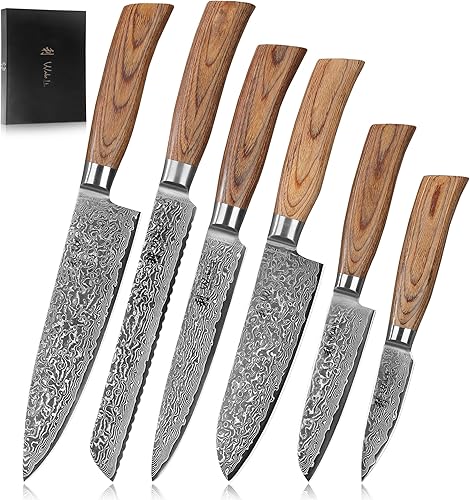 Miniatura 10 de Wakoli EDIB Pro Damascus - Juego de cuchillos de cocina de 5 piezas, cuchillos de cocina de estilo japonés, cuchillas de acero de Damasco genuino