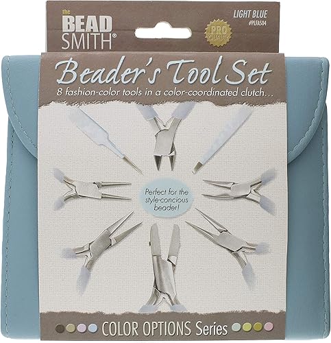 Miniatura 5 de The Beadsmith Juego de 8 alicates de colores delgados a juego  Embrague a juego en azul claro  Kit de suministro de joyería para crear collares