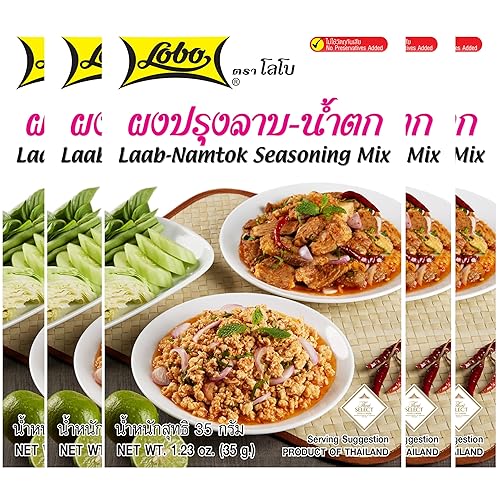 Lobo Thai Laab Namtok - Mezcla de condimentos 106 onzas paquete de 5 Lobo Thai Laab Namtok - Mezcla de condimentos 106 onzas paquete de 5