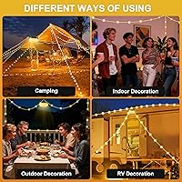 Vista 3 de Cadena de luces solares para campamento, retráctil, impermeable, 33 pies, luz LED de campamento con 8 modos de luz, luces decorativas recargables
