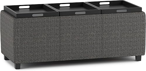 Miniatura 334 de Otomana rectangular de almacenamiento de cuero sintético Simpli Home Avalon., Cuero, Marrón Azul,Marrón Chocolate,Cloud gris,Gris oscuro,Azul