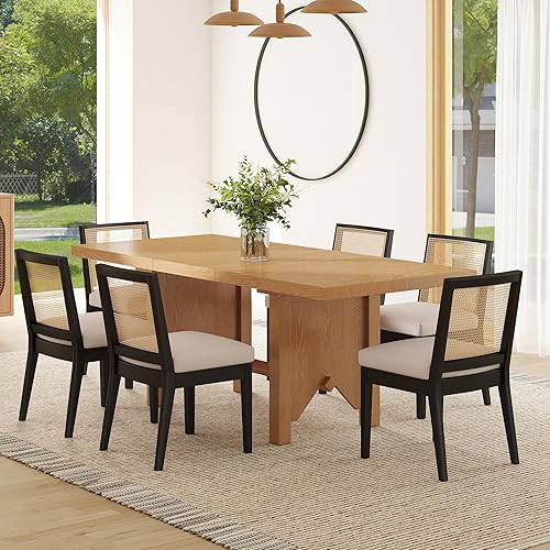 Miniatura 9 de Juego de 2 sillas de comedor de ratán de granja, sillas de comedor de madera negra, sillas rectangulares de cocina, sillas de comedor tapizadas,