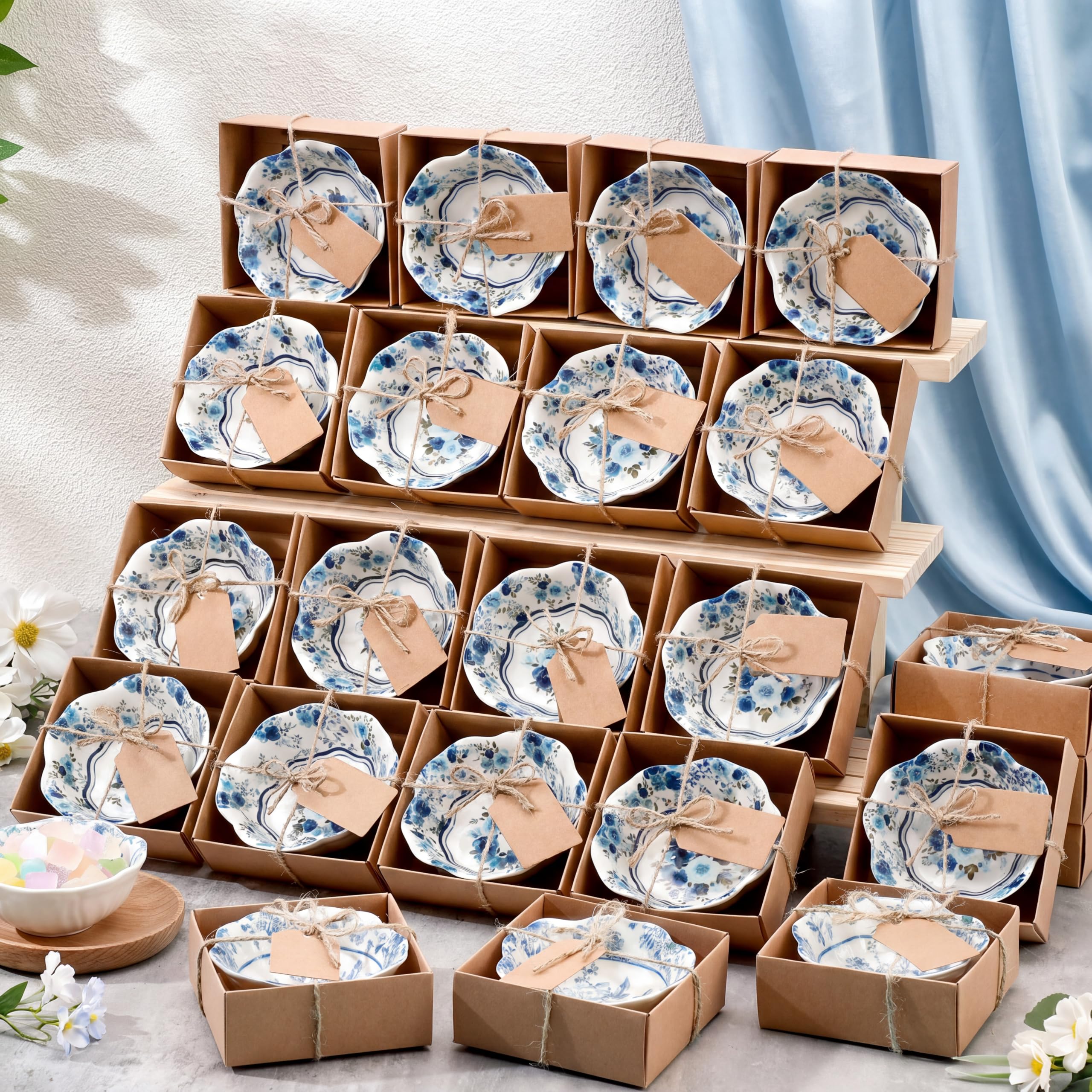 Photo 1 of SiliFine 24 Pcs Ceramic Dipping Bowls, Rose, Blue